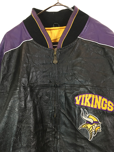 古着 90s NFL Minnesota Vikings バイキングス 本革 オールレザー