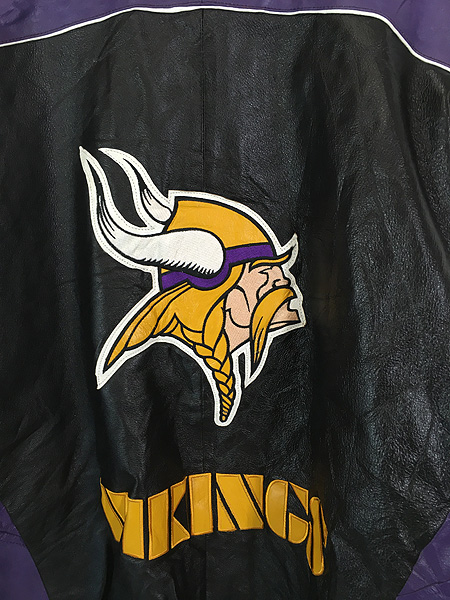 古着 90s NFL Minnesota Vikings バイキングス 本革 オールレザー