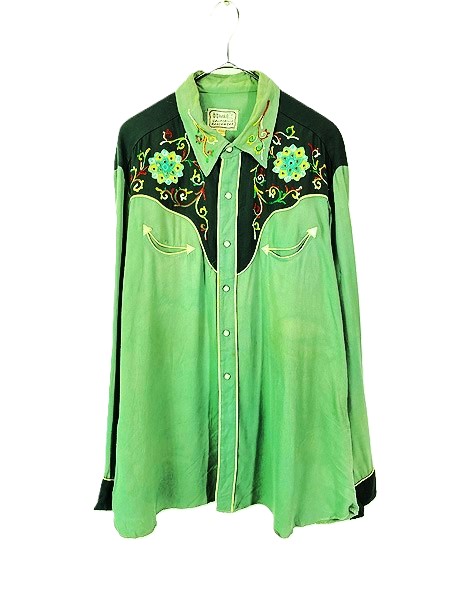 古着 50s H BAR C スマイルポケット ラインストーン & フローラル