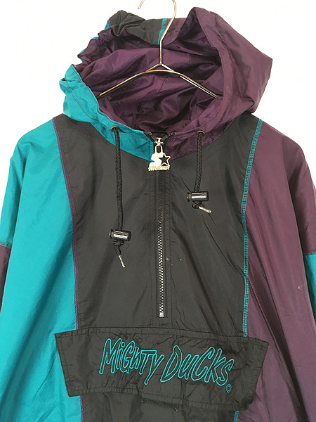 古着 90s STARTER NHL Mighty Ducks ダックス ハーフジップ ナイロン