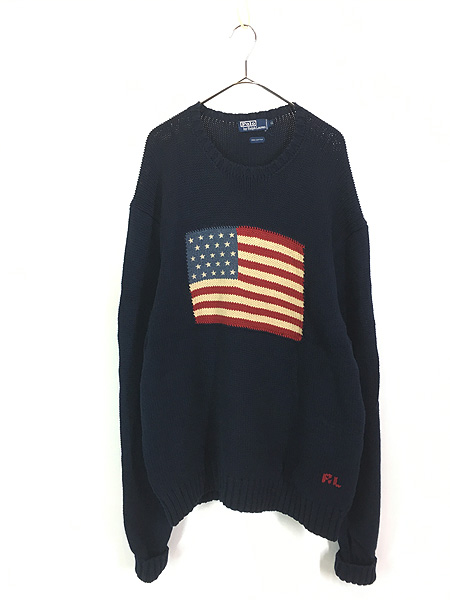 古着 90s Polo Ralph Lauren 星条旗 フラッグ コットン ニット
