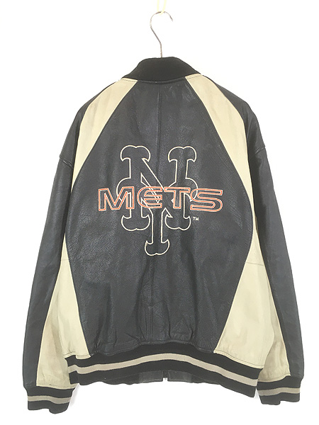 古着 90s MLB New York Mets メッツ 両面 刺しゅう パデット 本革