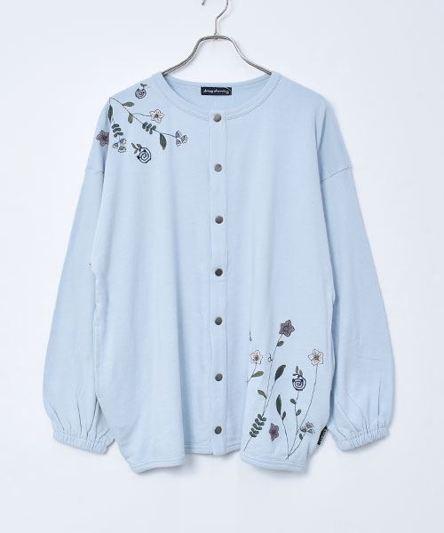 カーディガン】 花刺繍 パフ袖 カーディガン(F 02 ブラック): トップス