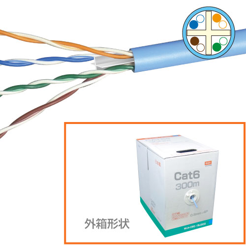 LANケーブル 300m巻 Cat.6 カテゴリー6 フリーコイル巻 オレンジ(橙