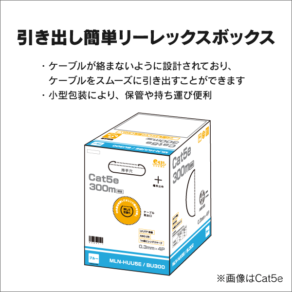 LANケーブル AWG28細径0.3-4P U/UTP Cat5e リーレックス箱入 300m巻