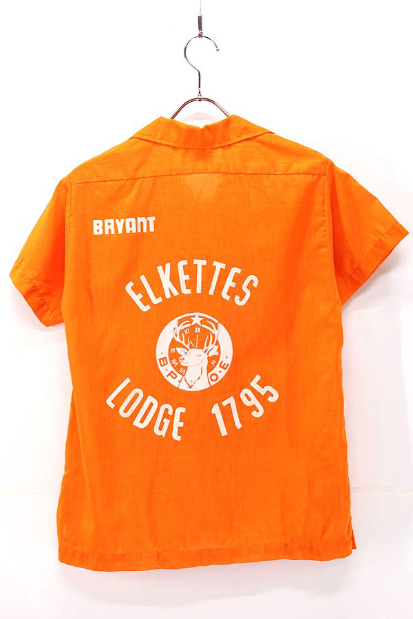 Used Womens 70s USA Hilton Orange Flocky Bowling Shirt Size 34