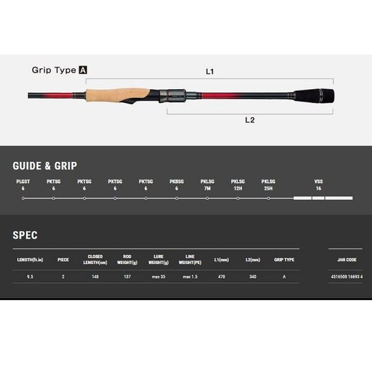 テイルウォーク シーバスロッド クリムゾン S95ML-R (スピニング/2