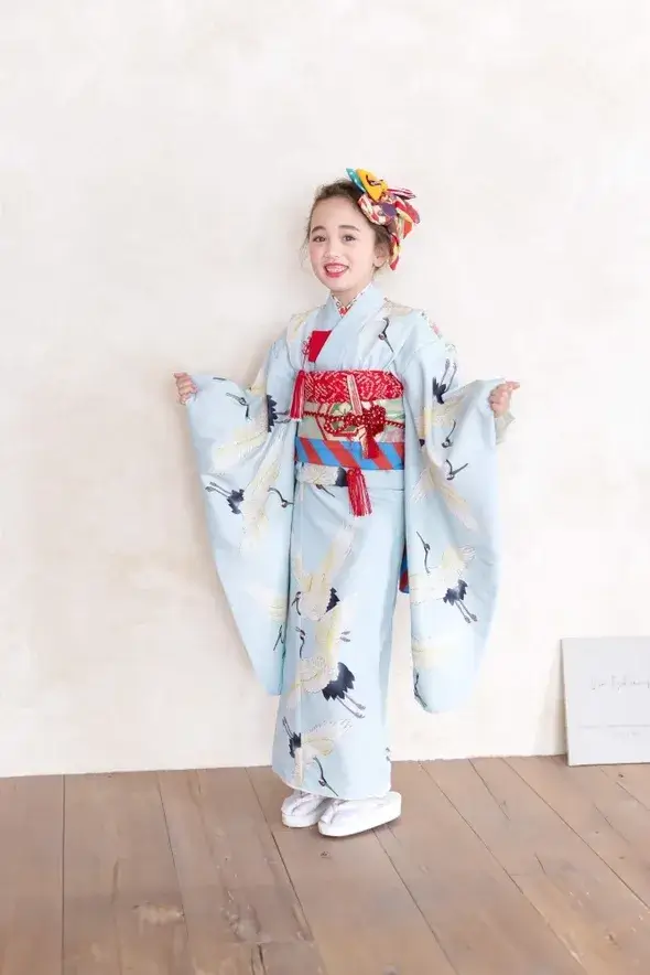 7歳七五三レンタル｜鶴 水色