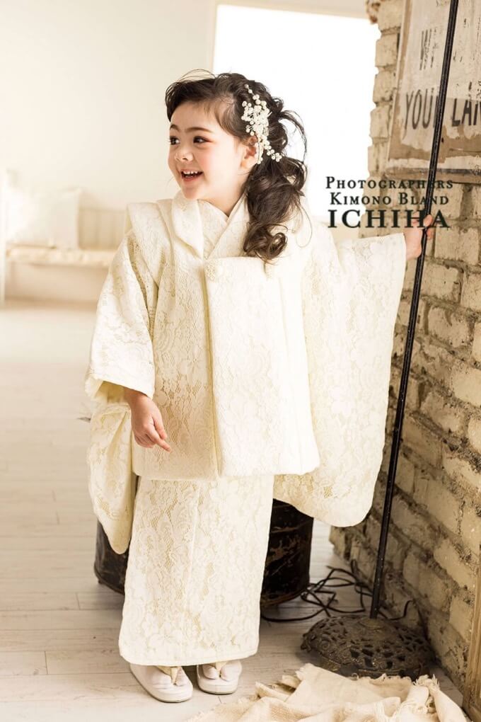 3歳七五三レンタル レース着物 白