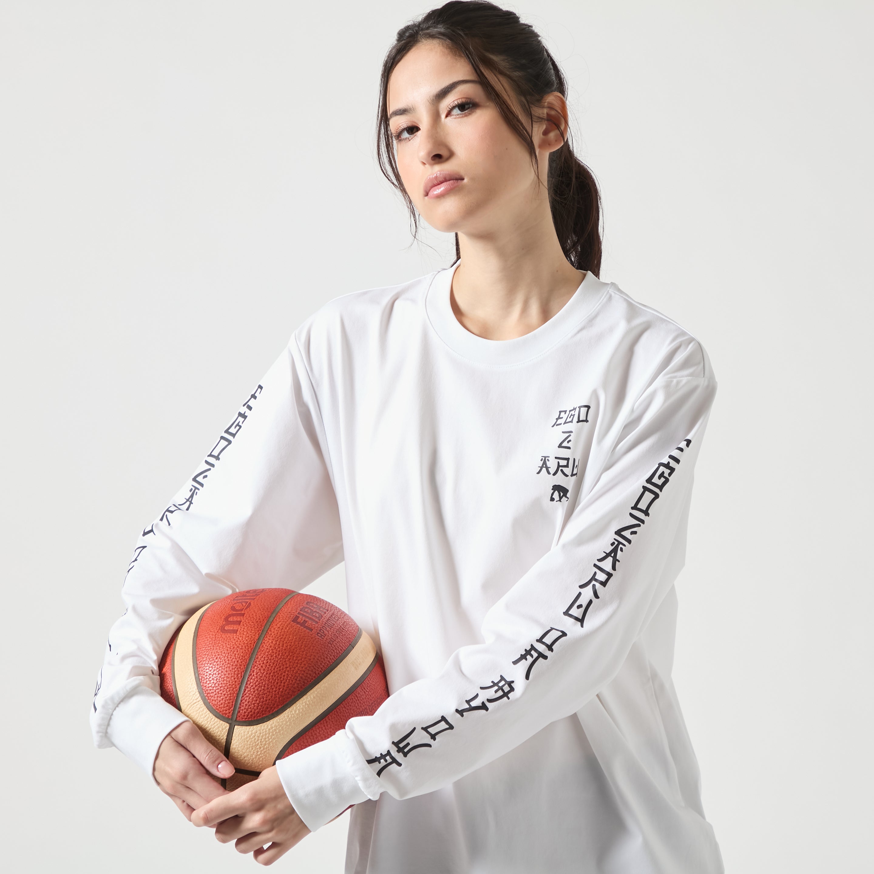 BIGシルエット オリエンタルスリーブロゴ ロングスリーブTシャツ