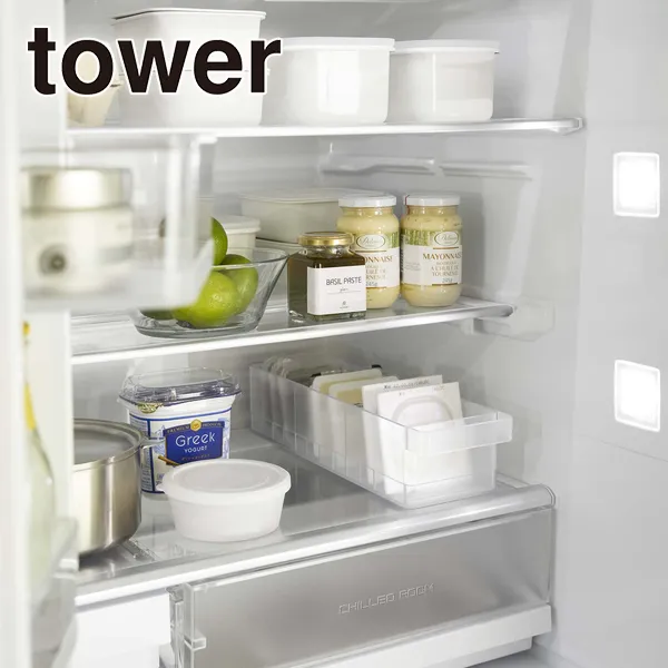 tower】冷蔵庫中収納ケース タワー 仕切り付 (ホワイト): 周辺小物