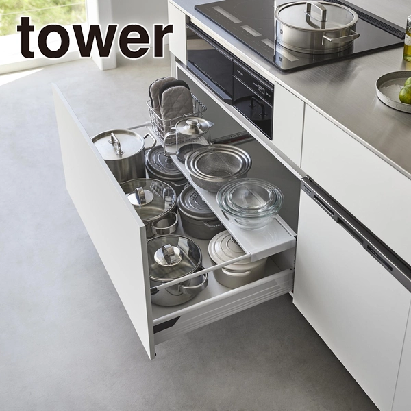tower】伸縮キッチン引き出し中ラック タワー ワイド ホワイト: 周辺