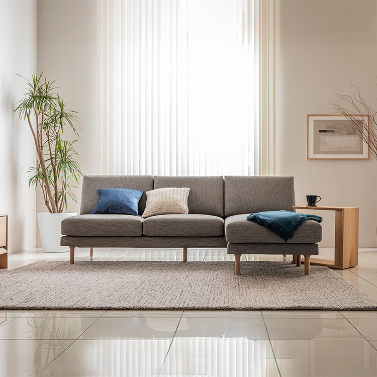 シェーズロングソファ UW90E5 ミックスブラック ピュアオーク 通販