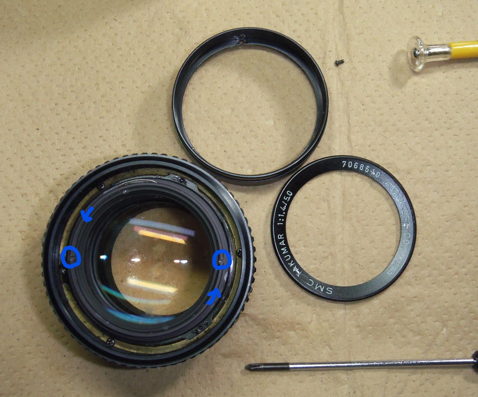 ASAHI OPT. SMC TAKUMAR 50mm F1.4 ジャンクレンズ分解修理: ねこの