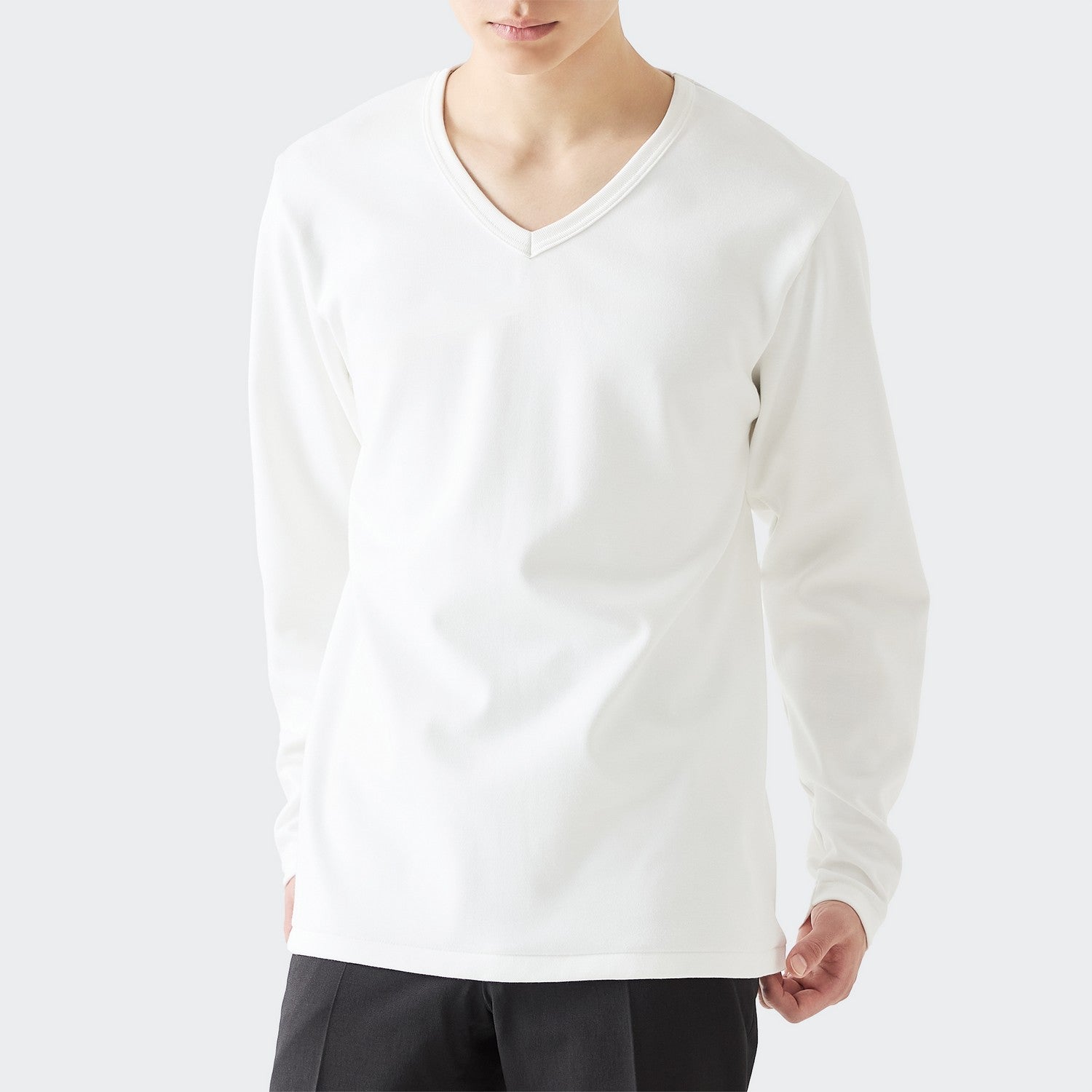 MENS ヘビー 長袖 VネックTシャツ WHITE | 高級無地Tシャツ専門店