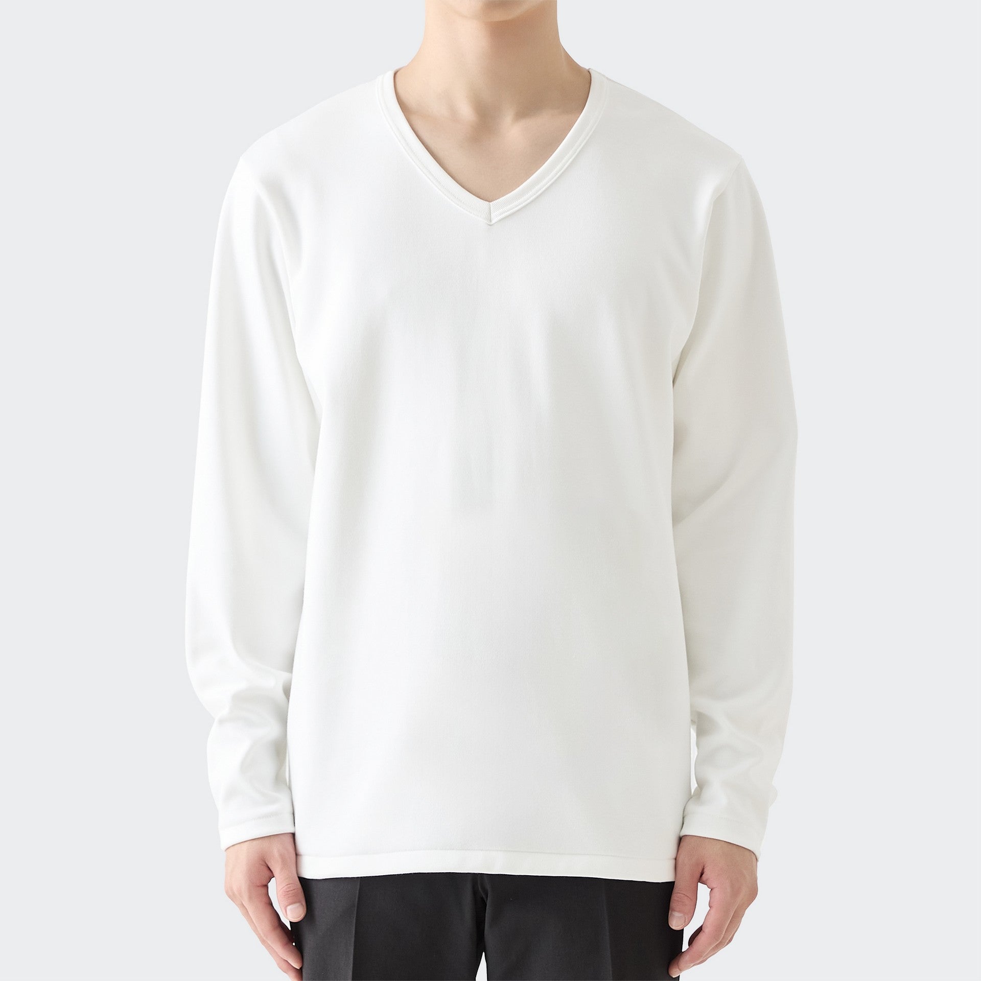 MENS ヘビー 長袖 VネックTシャツ WHITE | 高級無地Tシャツ専門店