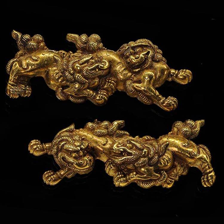 後藤 金無垢二疋獅子図目貫 ｜日本刀販売は永楽堂