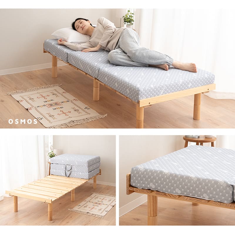 OSMOS】 高さが変えられる天然木すのこベッド デイベッド 80×185cm