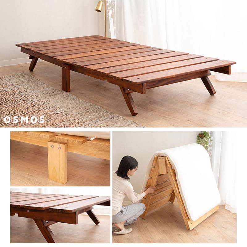 OSMOS】 折りたためる天然木すのこベッド シングルサイズ ｜ 寝具