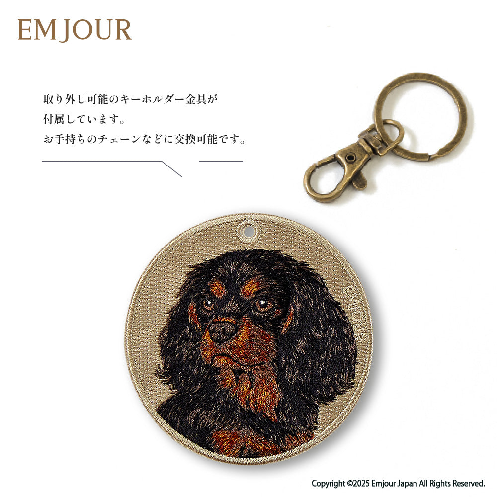 キーホルダー 刺繍 キャバリア ブラックタン 犬 cavalier アニマル