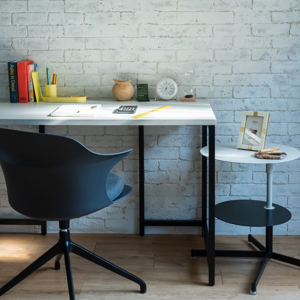 KUUM デスクテーブル120x60cm | メラミングレーホワイト ワークデスク