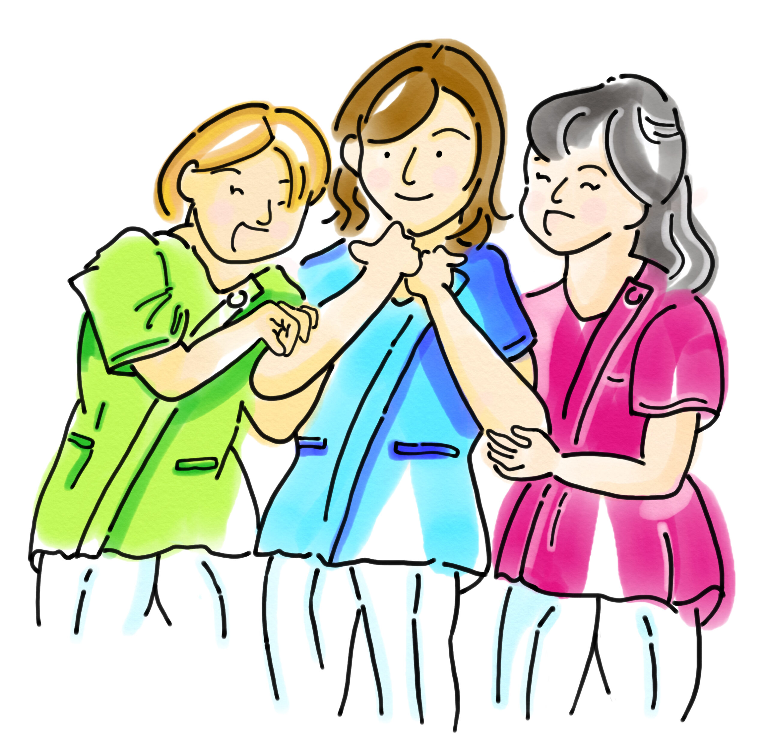 OT PT ST (作業療法士、理学療法士、言語聴覚士)三人のイラスト