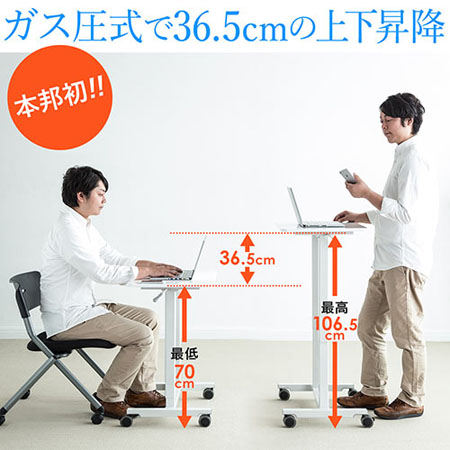 スタンディングデスク(ガス圧昇降式・横幅60cm・奥行45cm・昇降幅36.5