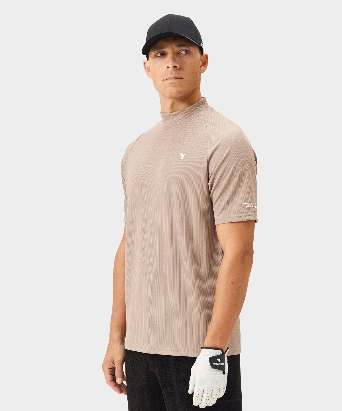 Men's Tyler Light Brown Mock Neck Tee - Macade Golf