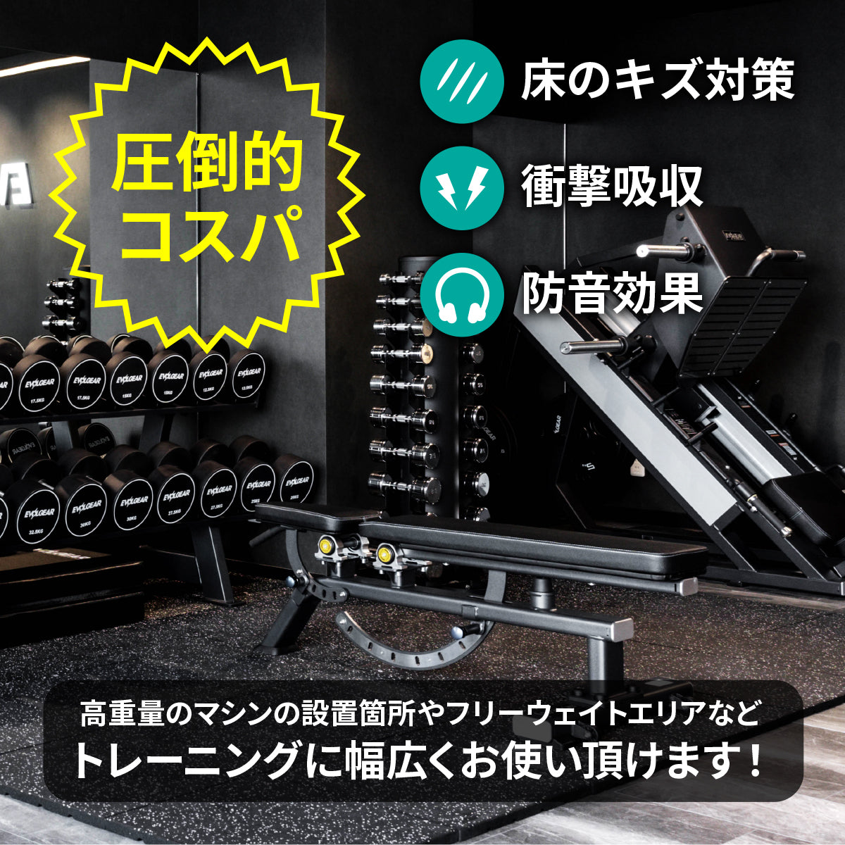 EVM-125 EVOLGEAR ラバーフロアマット50cm×50cm(厚さ：25mm)