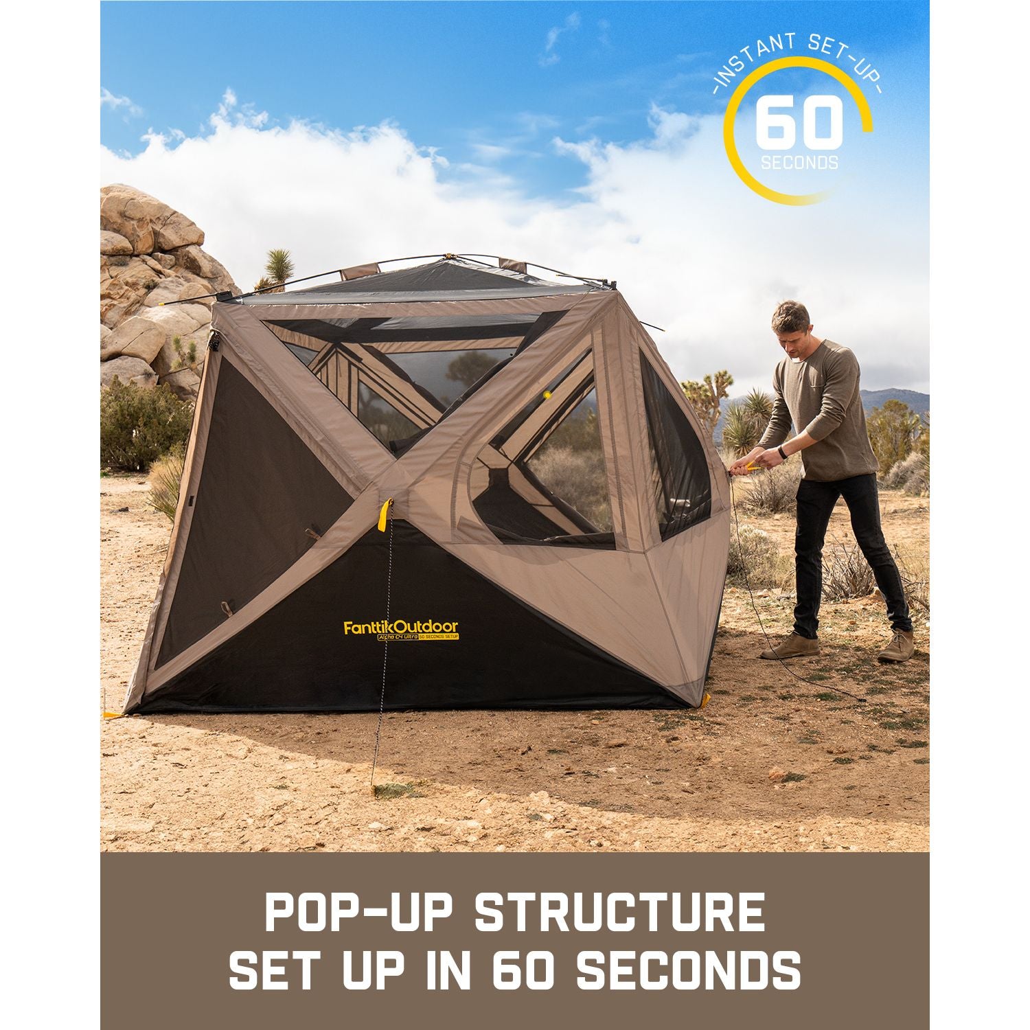 FanttikOutdoor Alpha C4 Ultra Instant Cabin Tent - Set-up in 60s