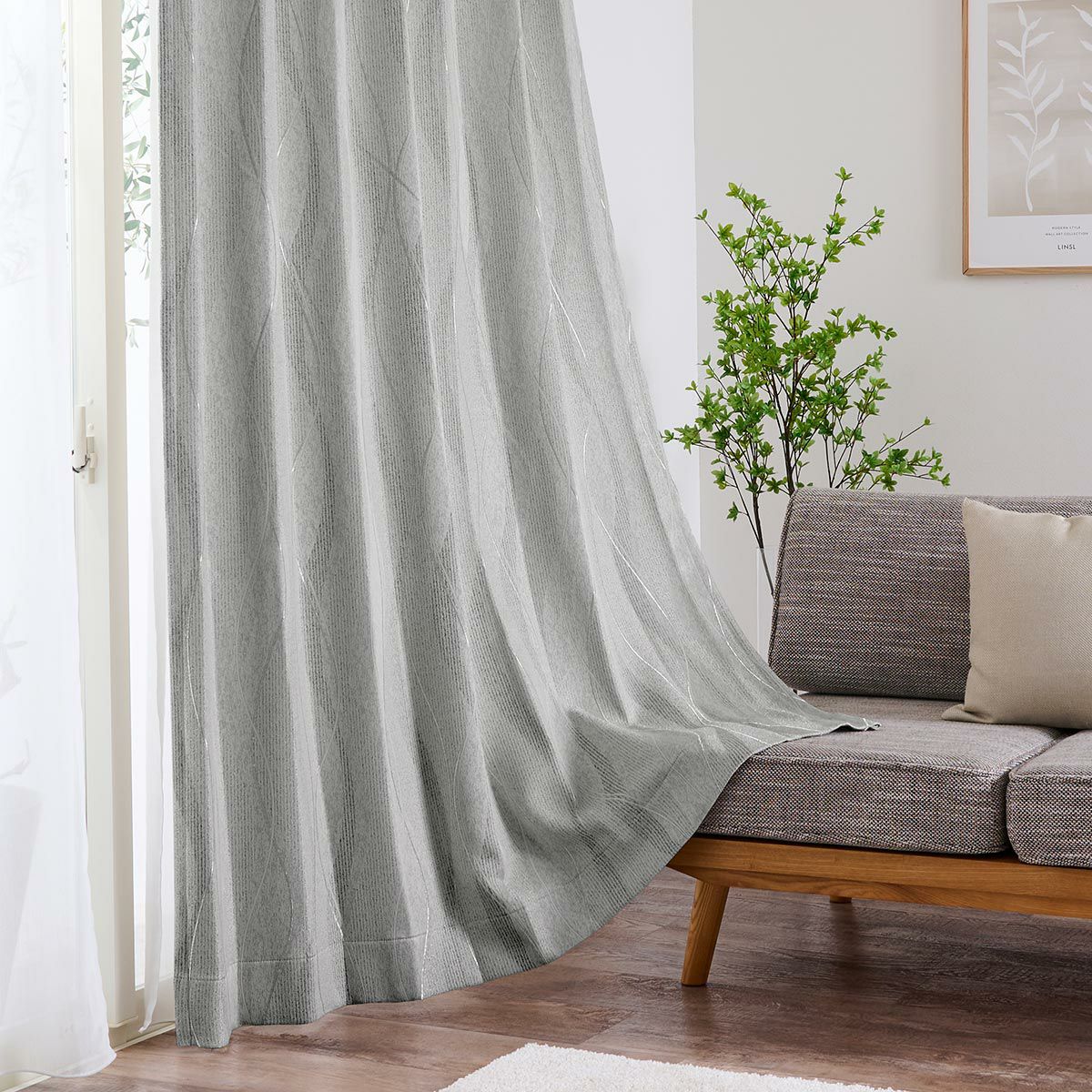 モダンなウェーブ柄がおしゃれな2級遮光カーテン シュゼット（D-8001