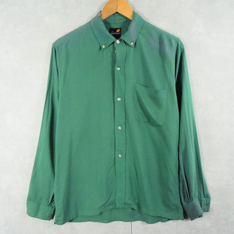 60s 60年代 長袖 レーヨンシャツ 緑 グリーン| ビンテージ古着屋Feeet