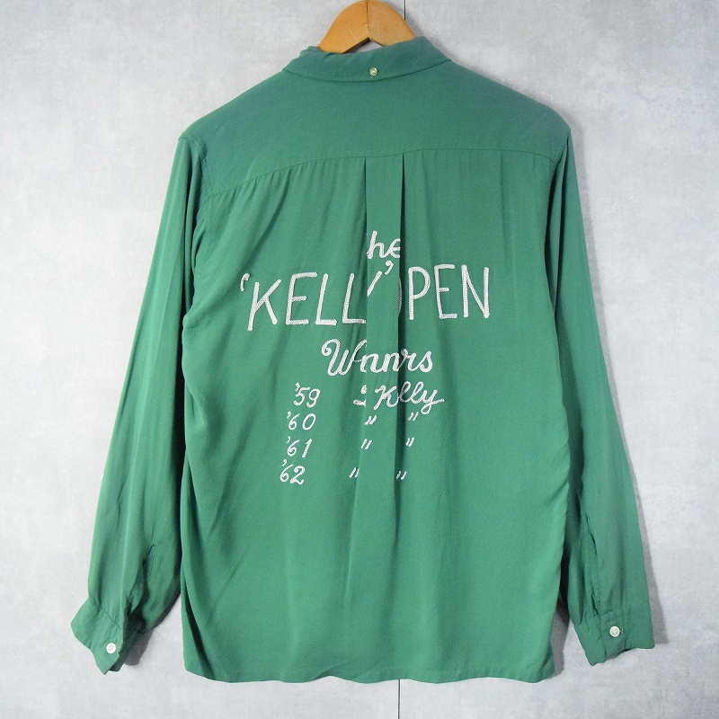 60s 60年代 長袖 レーヨンシャツ 緑 グリーン| ビンテージ古着屋Feeet