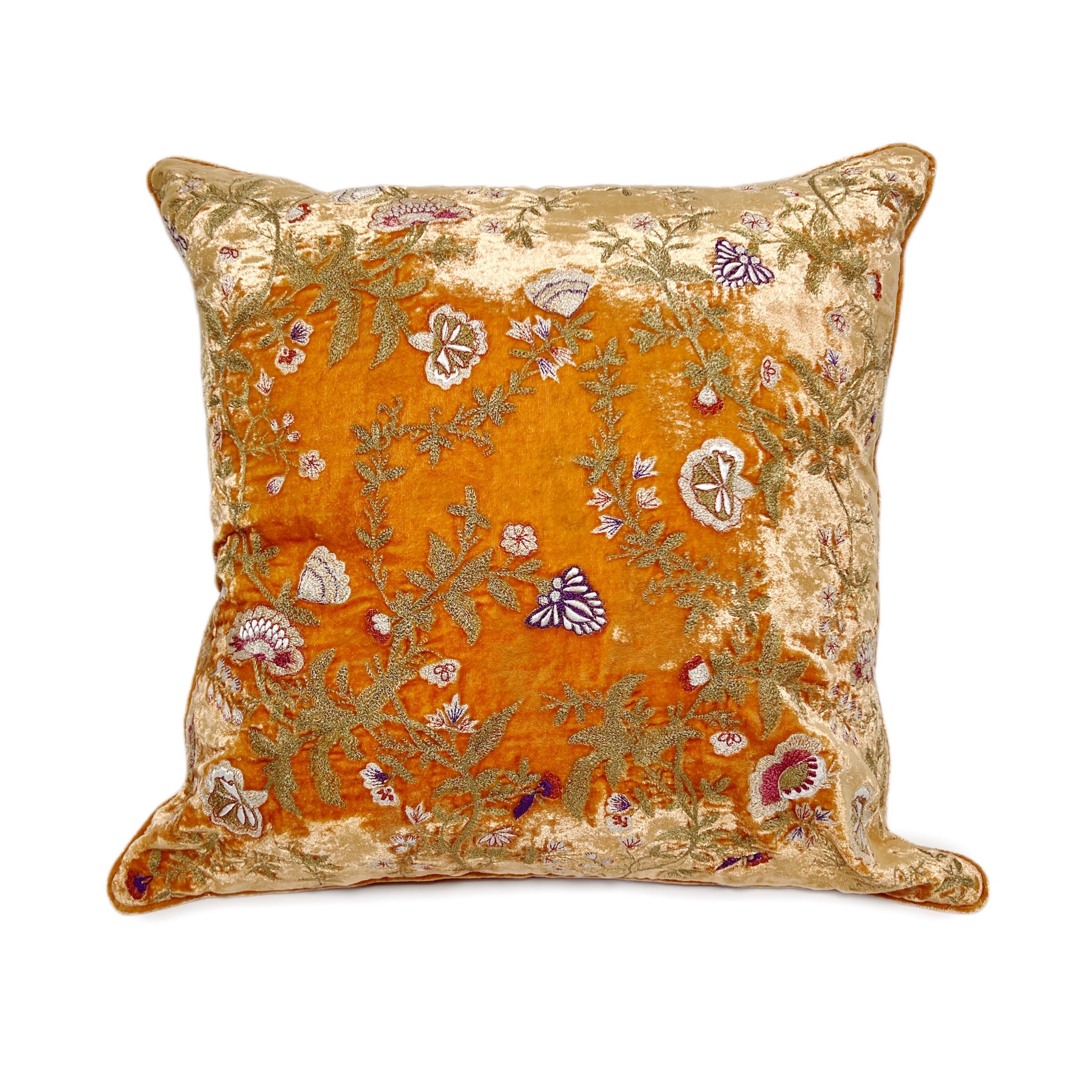 ベルベットクッションカバー 花刺繍オレンジ | フィールシーン / FEEL