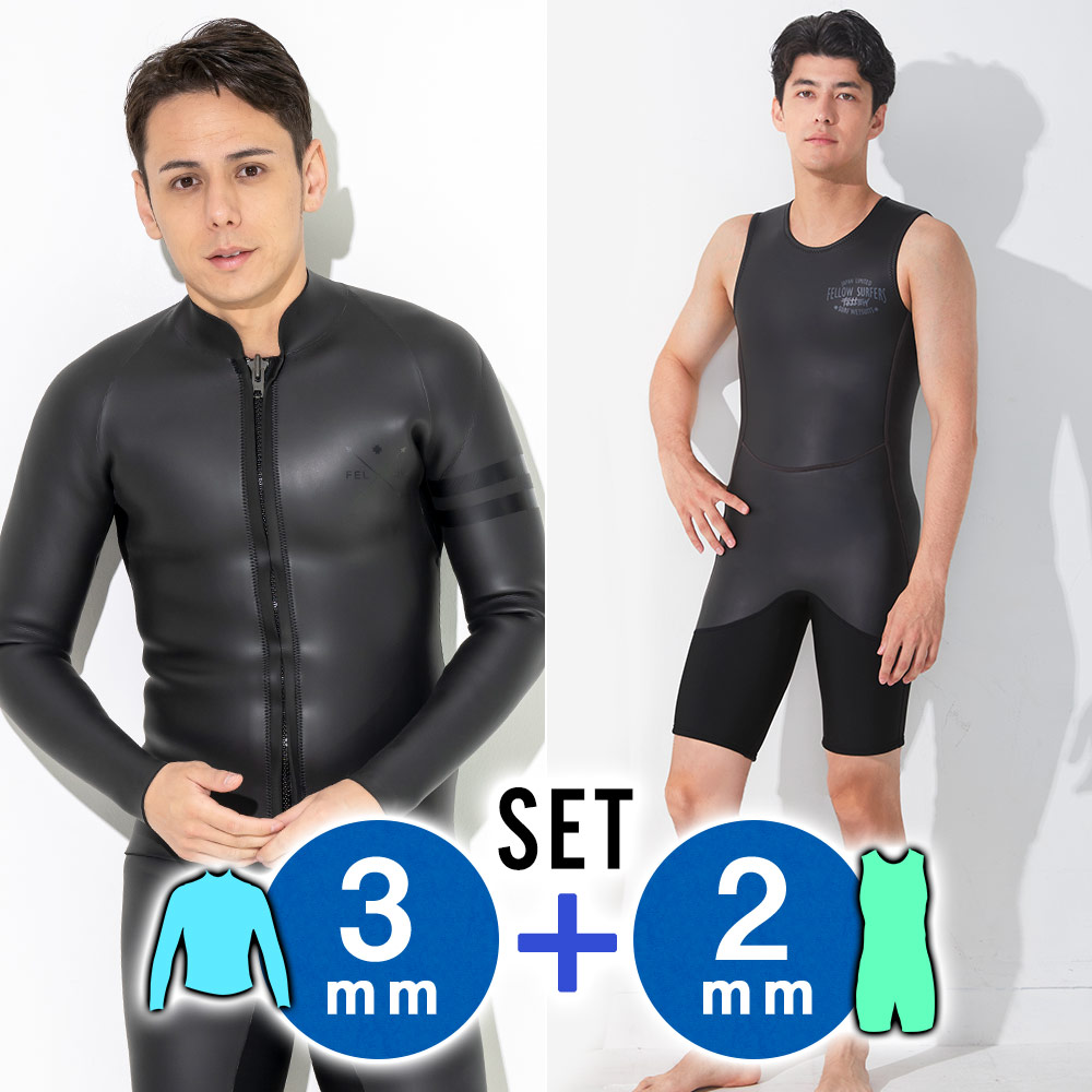FELLOW メンズ スキン ショートジョン2mm ＆ タッパー3mm セット M