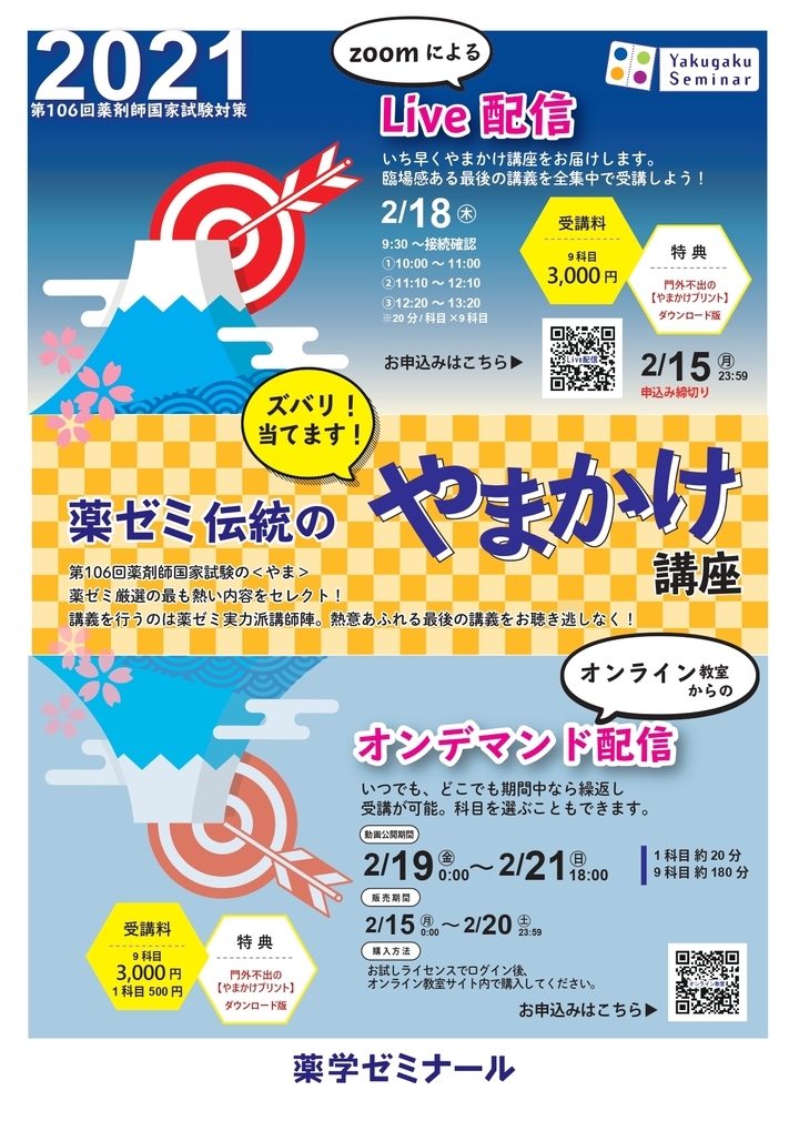 第106回薬剤師国家試験2日前から当日まで「薬ゼミ伝統のやまかけ講座