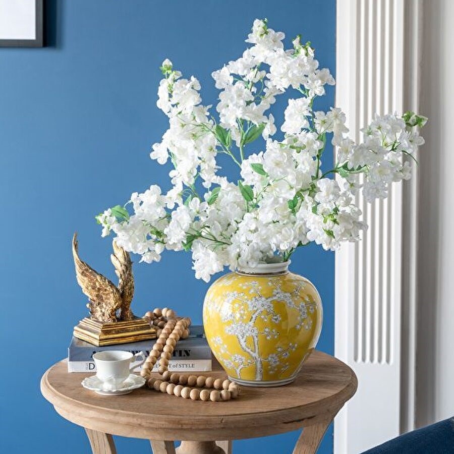 シノワズリ・花瓶・磁器・丸型 イエロー フラワーベース | 輸入