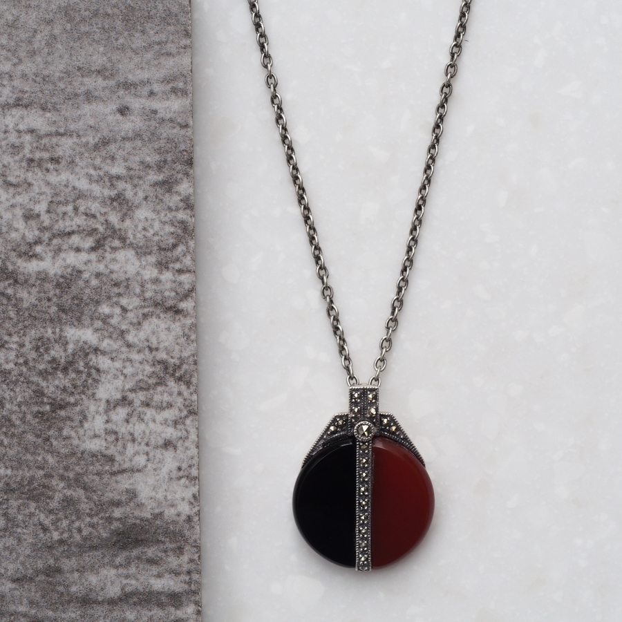 202P0445】SV カーネリアン＆オニキス 赤と黒 ペンダント | 【碌山
