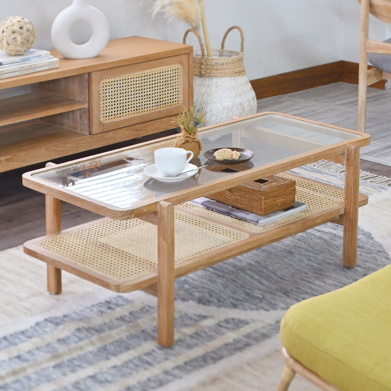 T188XP ラタン×チーク無垢材 KAGOME センターテーブル 100cm幅 | 【SR