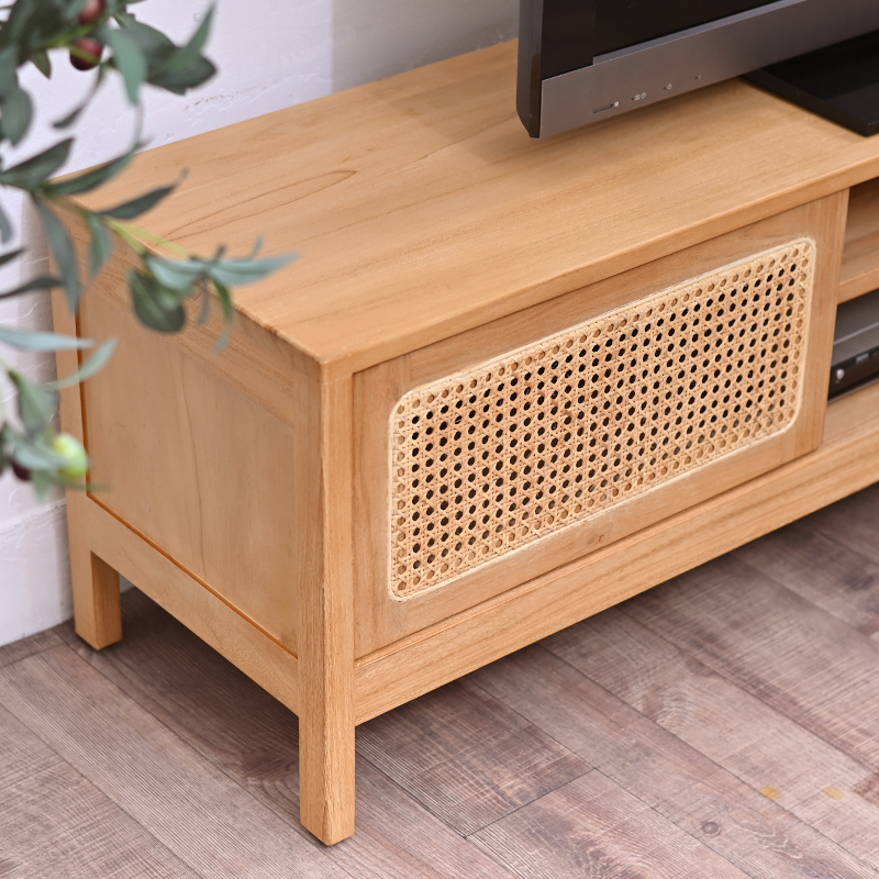 W2885XP ラタン×チーク無垢材 KAGOME TVボード ローボード 150cm幅