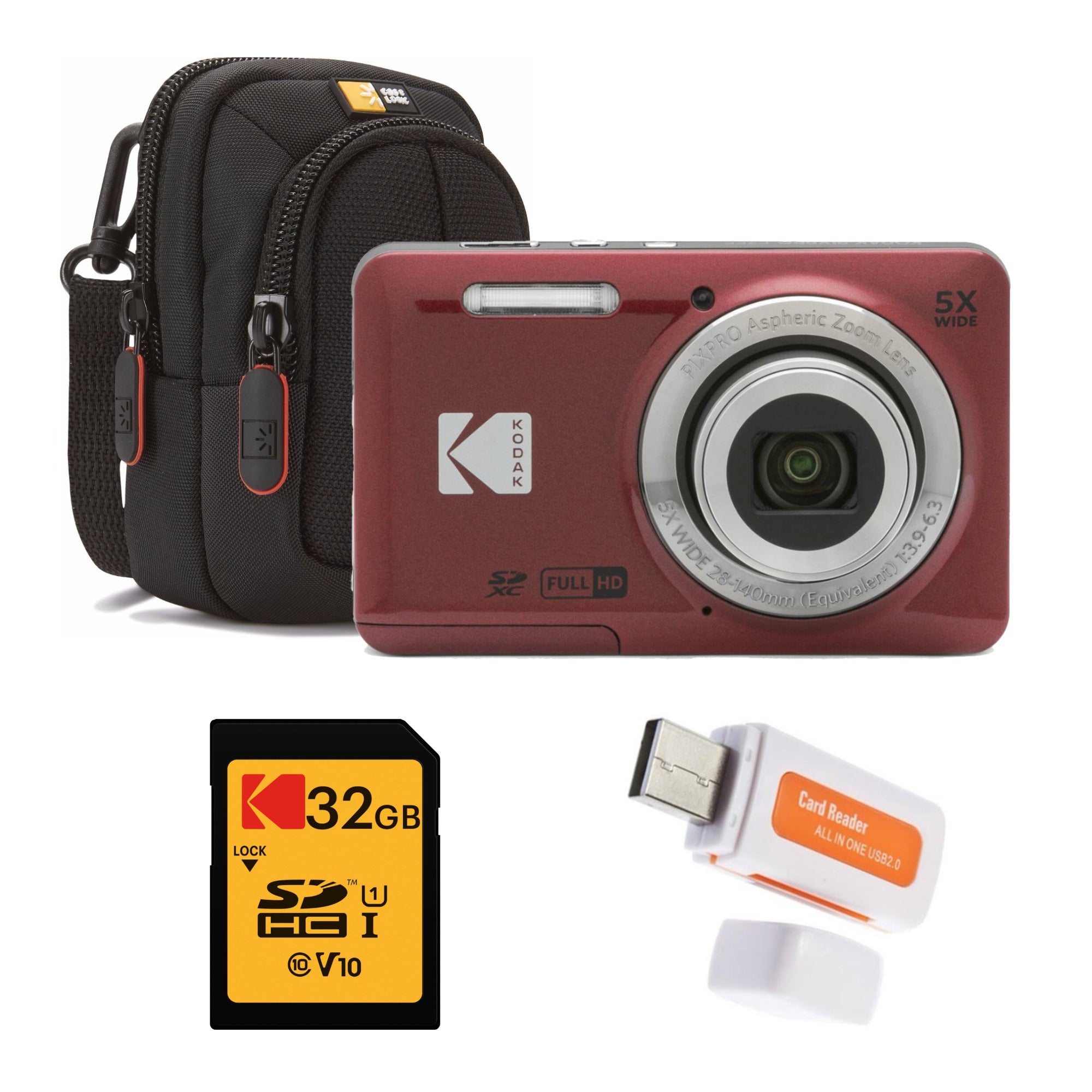 Kodak PIXPRO Friendly Zoom FZ55 Digital Camera (Red) with Camera