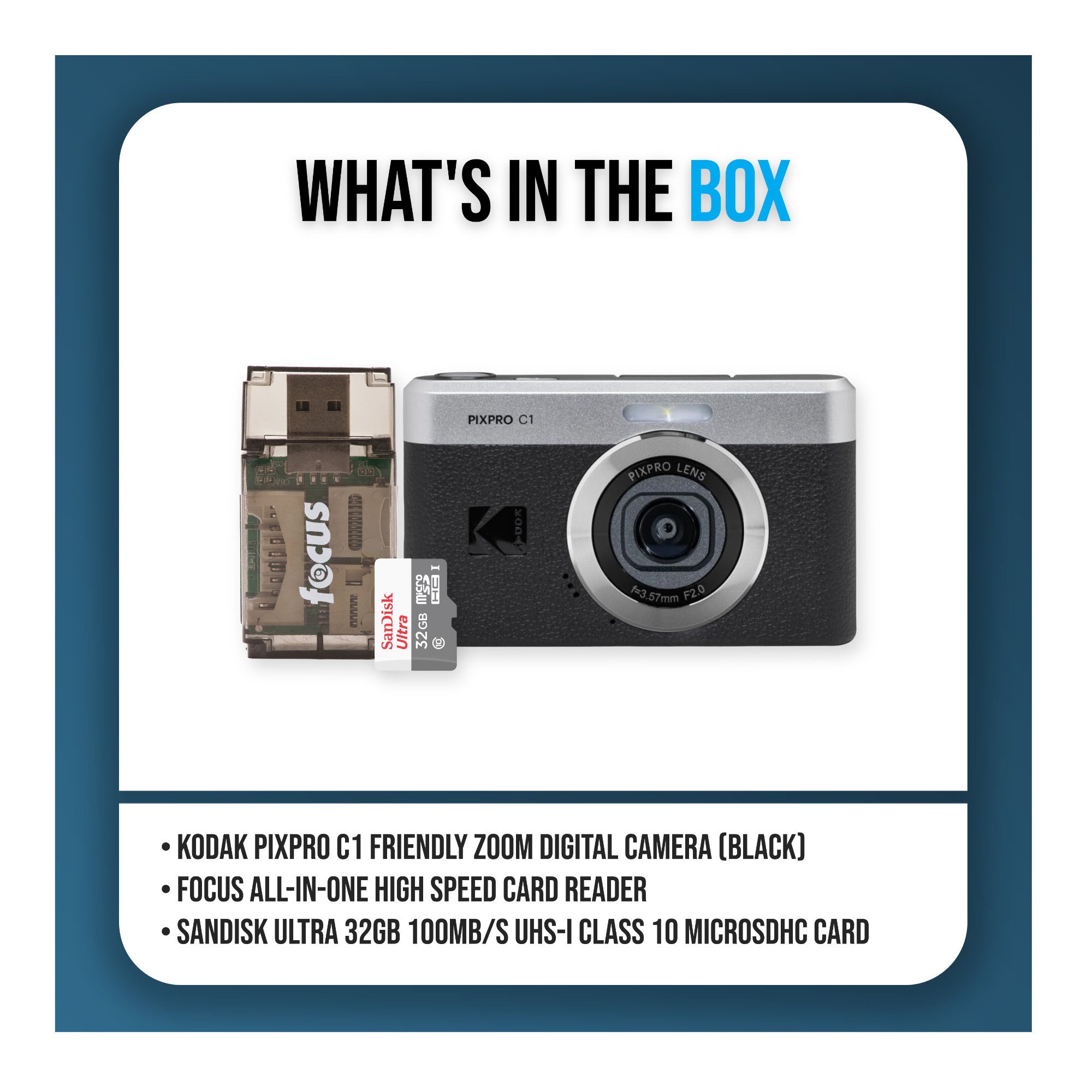 KODAK PIXPRO C1 13MP Digital Camera (Black) with MicroSD Card and