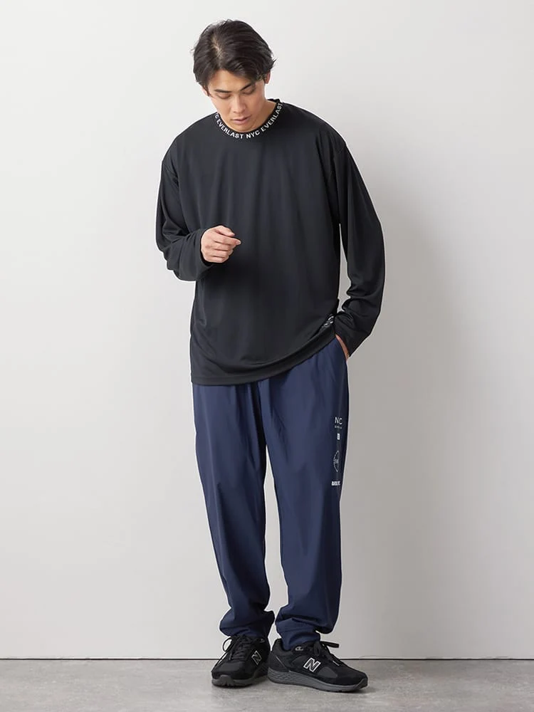 ブラック 【EVERLAST(エバーラスト)】ナイロンストレッチロングパンツ