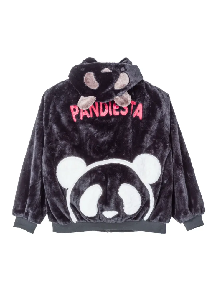ブラウン 【PANDIESTA JAPAN】パンダアイコンフェイクファーパーカー