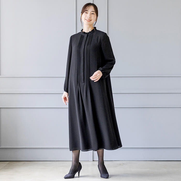 洗える｜フェミニンなピンタックワンピース M・ブラック｜東京