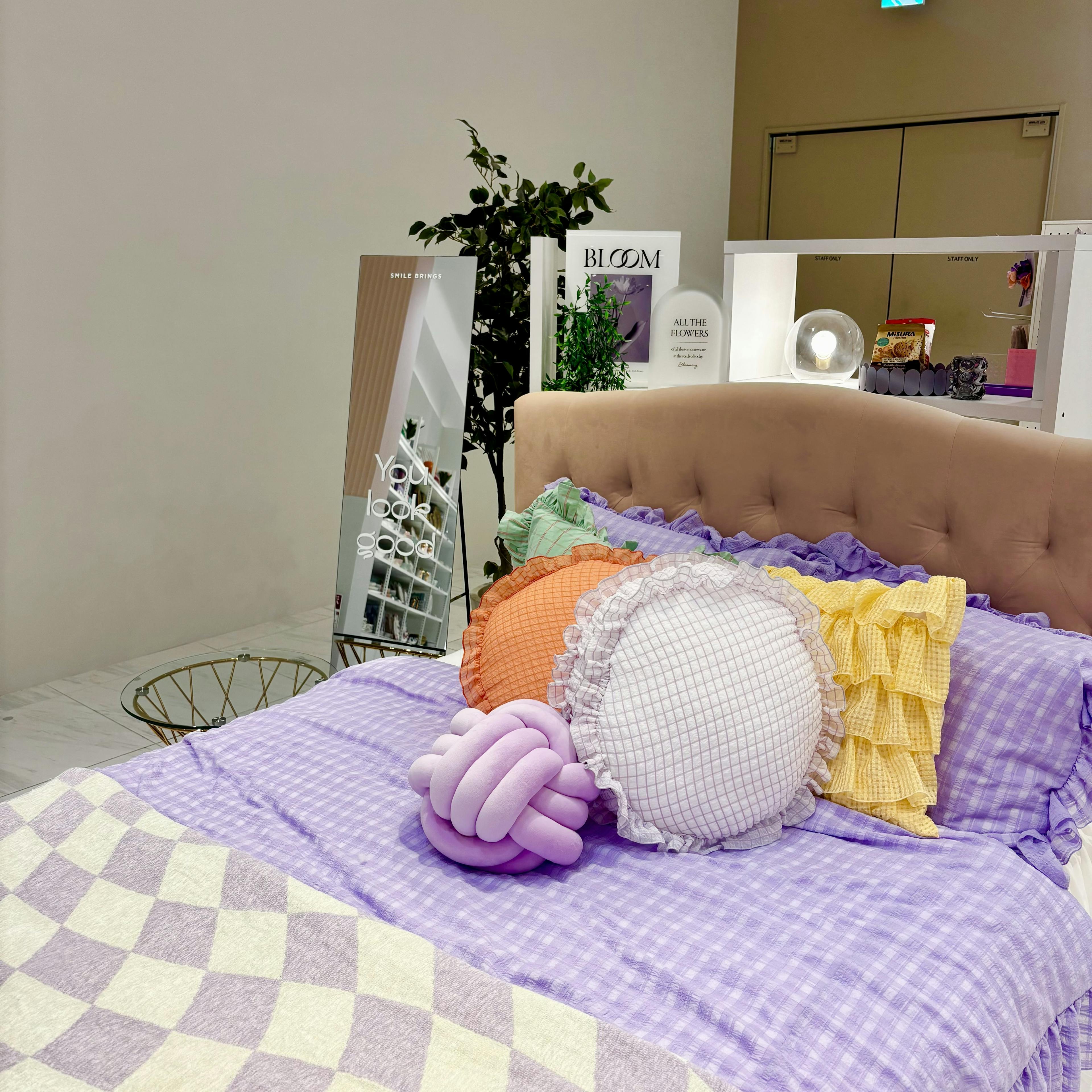 シアーチェック フリル 掛け布団カバー ダブル パープル | Francfranc