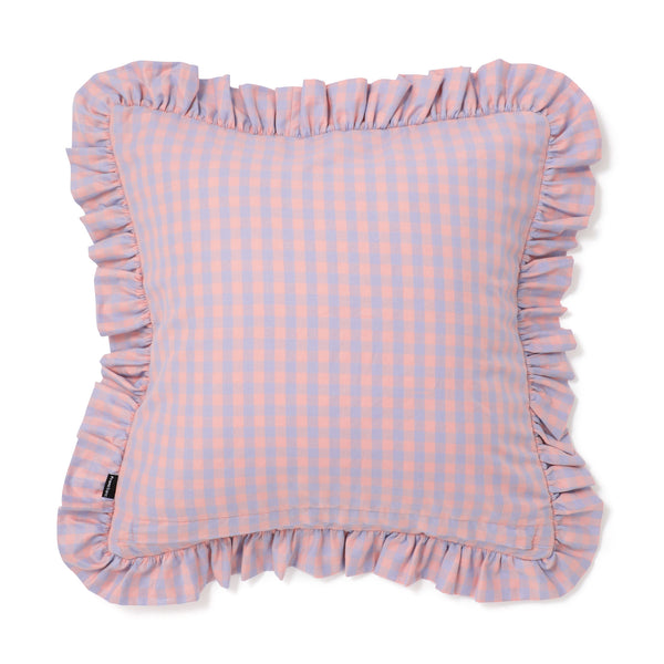 フリルチェック クッションカバー 45×45 オレンジ（B-061