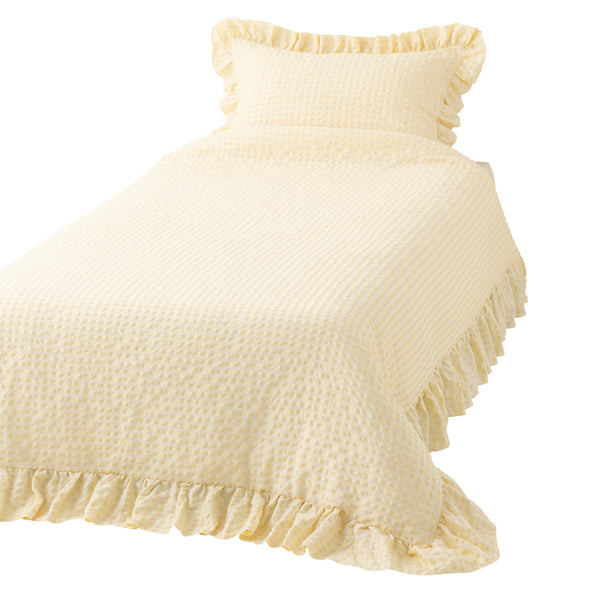 フリルチェック 寝具カバーセット シングル アイボリー×イエロー