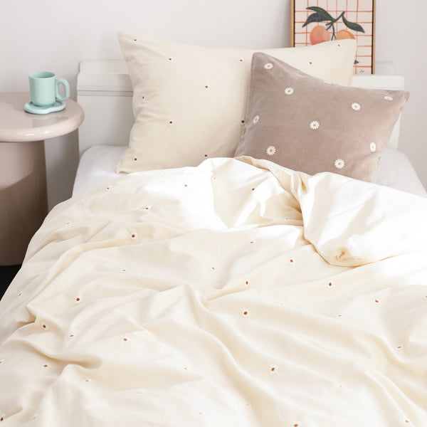 デイジーエンブロイダリー 掛け布団カバー シングル アイボリー