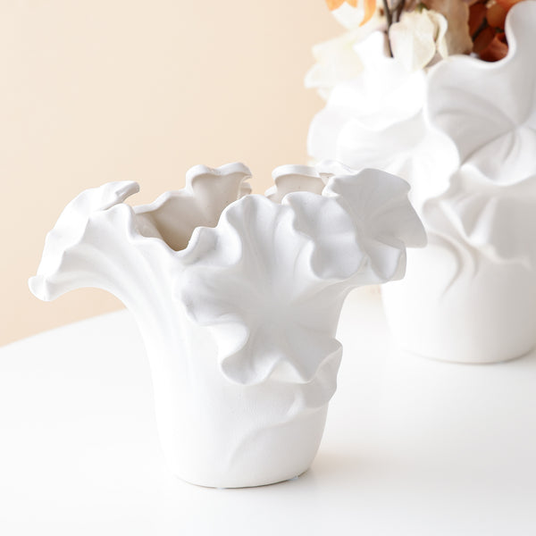 セラミック ラッフル フラワーベース M ホワイト | Francfranc（フラン
